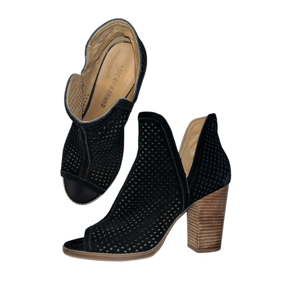 Lucky Brand Larise Peep Toe Perforated Black Booties - Women’s Size 9 - Picture 7 of 14